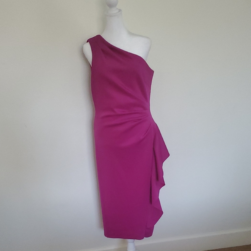 Xscape One-Shoulder Magenta Dress